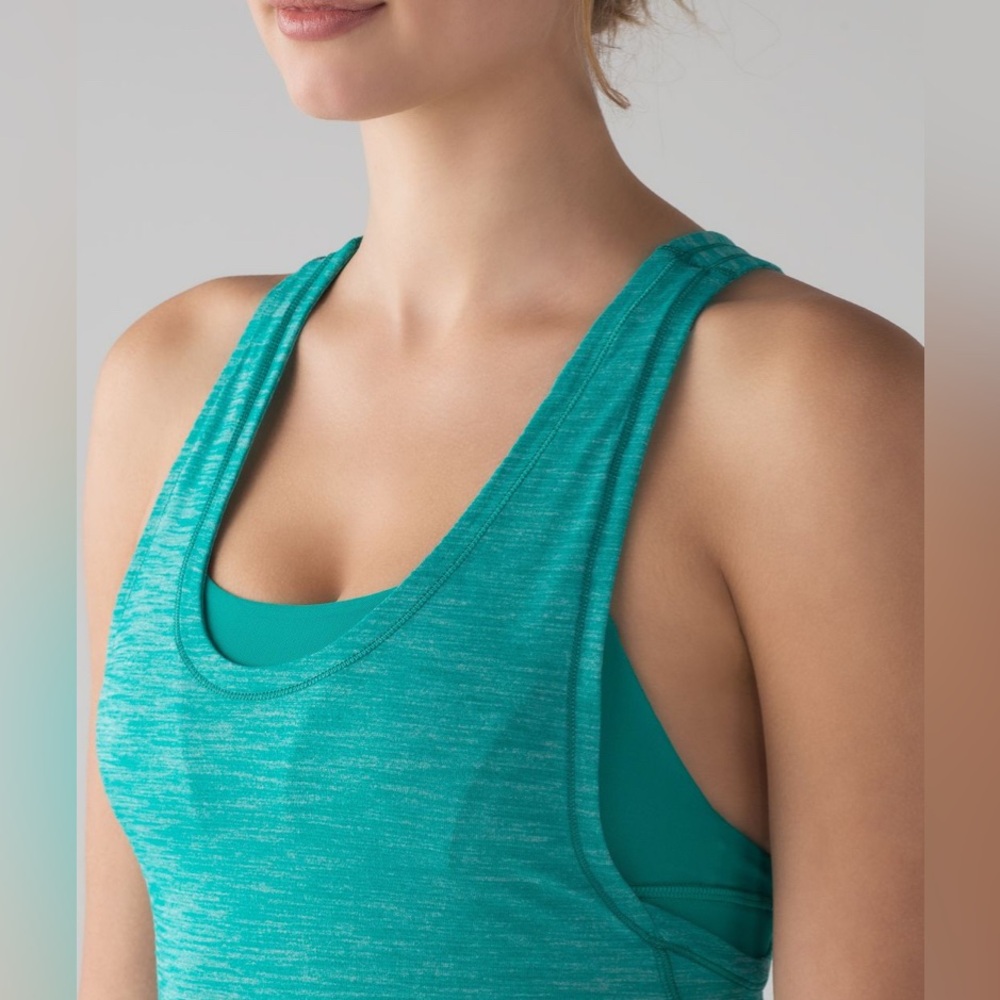 Lululemon Glide and Stride Tank Heathered Viridian Green Viridian Green Sz6 - Picture 4 of 7